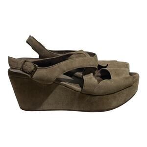Chocolat Blu Taupe Suede Platform Wedge Sandals Women's Size 7 Slingback Clog
